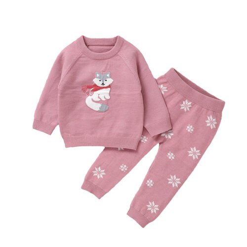 New Arrival Mimixiong Baby Boutique Set Knitted Baby Cute Dog Patterned Sweater With Pant 2pcs Soft Baby Sets