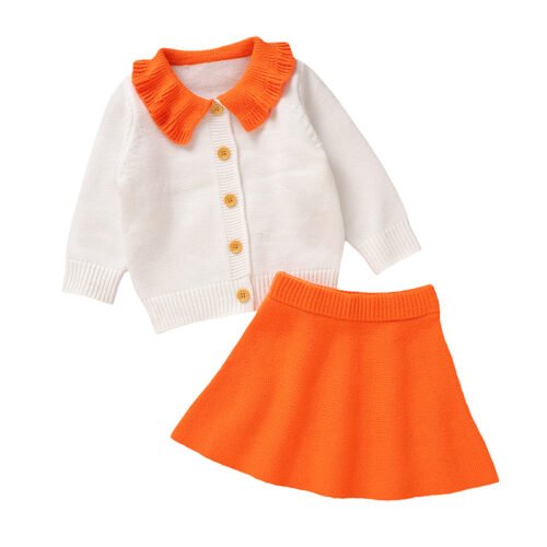 Mimixiong Customized Baby Clothing Set Long Sleeve Ruffle Top and Skirts Two Piece Baby Cardigan Sweater Set