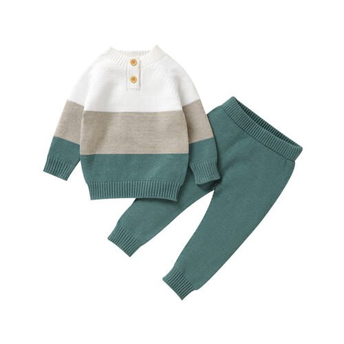 New Design Baby Clothing Set Patchwork Knitted Long Sleeve Sweater + Pant Set