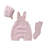 Mimixiong Knitted Baby Overall Set – Sleeveless Romper with Long Socks & Windproof Hat