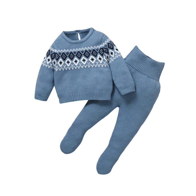 New arrival mimixiong Knitted Newborn baby sweaters and footie pants clothes kids knit wear clothing 2pcs sets