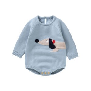 mimixiong Factory Wholesale Toddlers' NewBorn Baby Knitted Clothes Boutique Cute Animal Dog Soft Jersey Rompers Jumpsuit