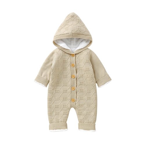 Winter Mimixiong Baby Thick Rompers Knitted Solid Jumpsuit long Sleeves Baby Clothes With Hat