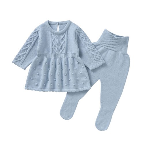 mimixiong Factory Price OEKO-TEX Knitted Jersey Pullover Dress Top and Footie Pant 2pcs Set Newborn Baby Clothing Gift Set