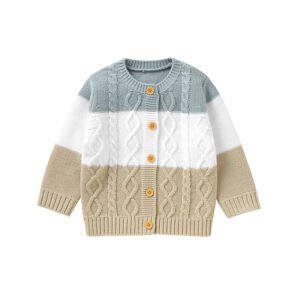 New Design Mimixiong Color Matching Warm Baby Cardigan Knitted Twist Toddler Clothes Sweater Coat