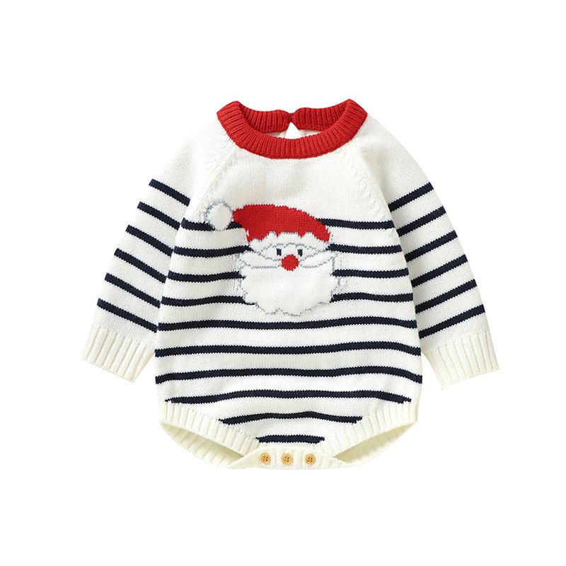 Christmas Baby Rompers Baby Knitted Clothes White Santa Claus Overalls Long Sleeve Baby Romper