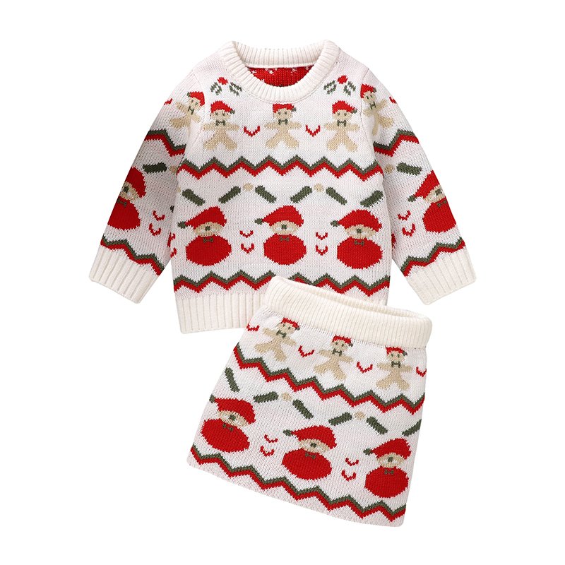 mimixiong Beautiful Toddler Christmas Red Santa Claus Knitted gauge Clothes Pullover Sweater with Dress 2 pcs Set