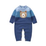 Mimixiong Factory Autumn Winter Outdoor Jumpsuit For Toddle Newborn Babies Cute Bear Pattern Knitted Long Sleeve Romper