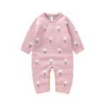 Mimixiong Winter Warm Tulip Flowers Pattern Baby Clothes New Born Toddler Baby Knitted Pajamas Crochet Long Sleeve Romper