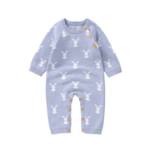 Mimixiong Long Sleeve Bunny Pattern Knitted Baby Romper Toddler Jumpsuit Outfits Newborn Clothes