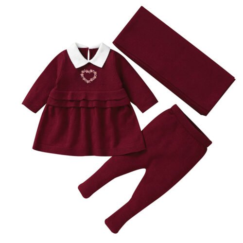 Mimixiong Embroidered Heart Baby Dress Set – Romper, Footed Tights & Blanket