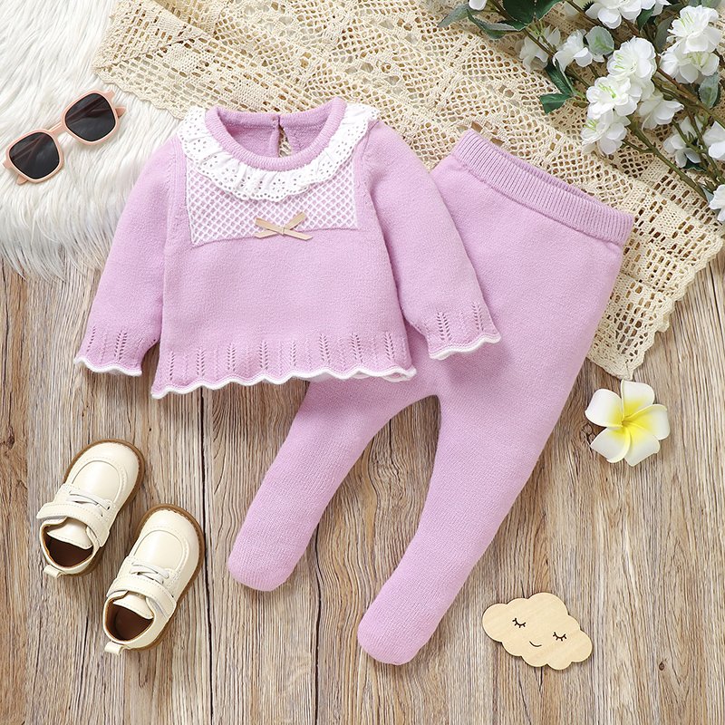 Winter Knit Baby Sweater & Solid Pant Set Mimixiong