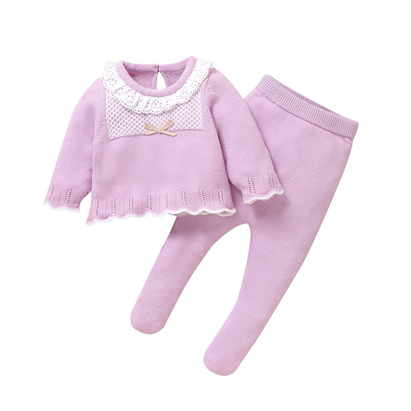 Winter Clothes Mimixiong Kids Clothing Set New Style Knit Baby Pullover Sweater Solid Pant Baby Girl Clothes
