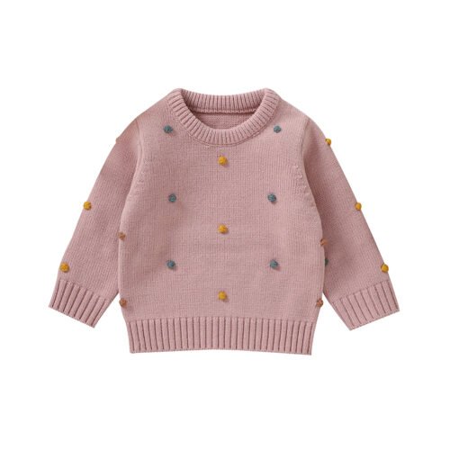 mimixiong hot sale Soft warm Clothes for Newborn kids handmade pom pom balls Long Sleeve Knit Pullover Crew round Neck sweater