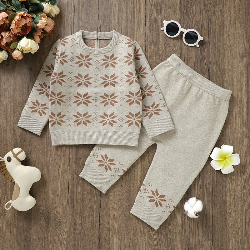 Snowflakes Baby Sweater & Pant Set Mimixiong