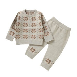 Mimixiong Baby Clothing Set Snowflakes Knitted Long Sleeve Baby Girl Sweater With Pant Set 2PCS