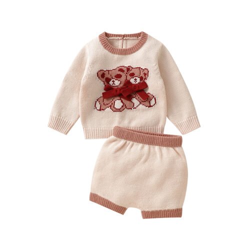 Cute Bear Pattern Sweater & Shorts Set Mimixiong