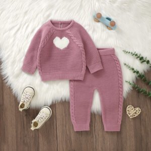 Heart Jacquard Long Sleeve Sweater & Pants Mimixiong