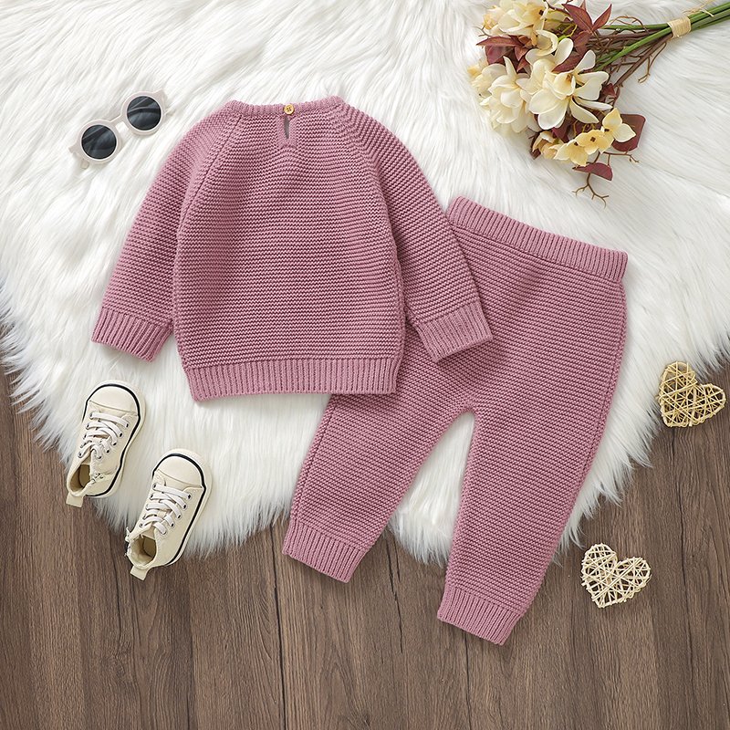 Heart Jacquard Long Sleeve Sweater & Pants Mimixiong