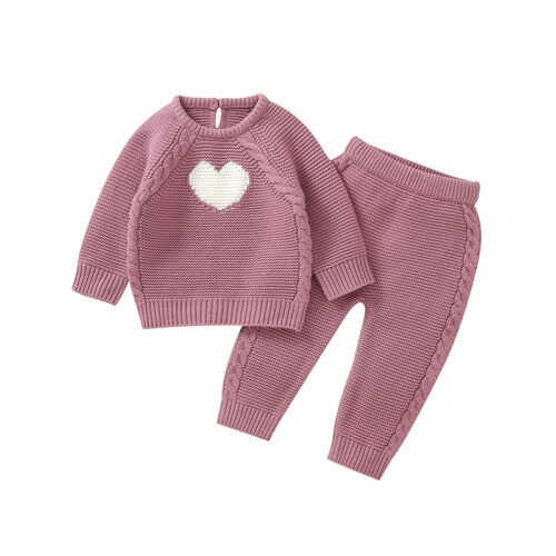 Heart Jacquard Long Sleeve Sweater & Pants Mimixiong