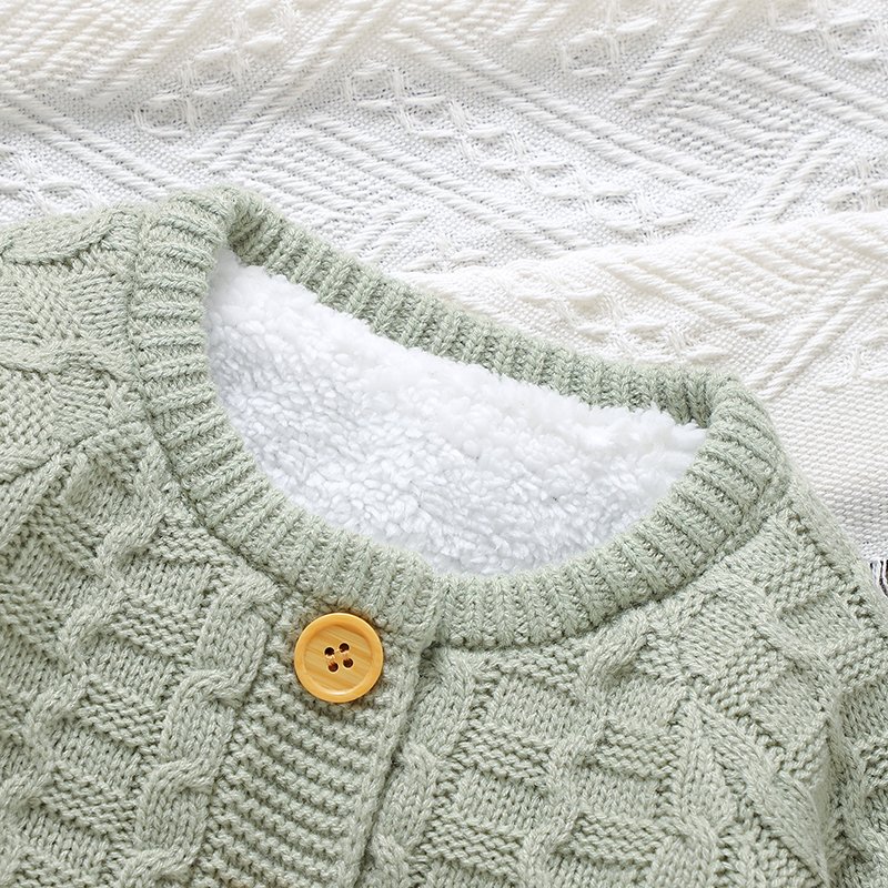 Solid Color Baby Fleece Romper & Hat Set Mimixiong