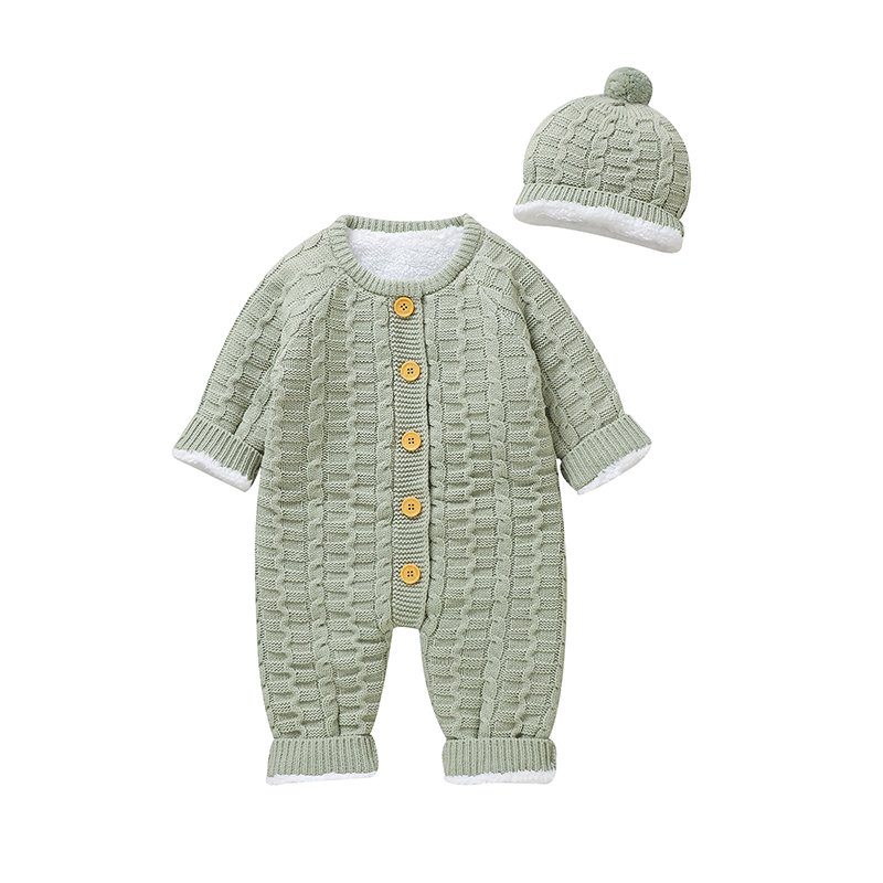 New Arrival Mimixiong Solid Color Baby Rompers Winter Fleece Newborn Jumpsuit With Hat Baby Clothes Sets