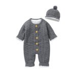 Solid Color Baby Fleece Romper & Hat Set Mimixiong
