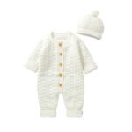 Solid Color Baby Fleece Romper & Hat Set Mimixiong