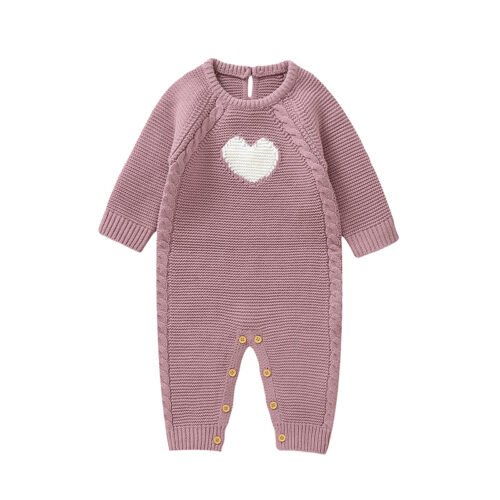 Mimixiong Top Sale Oeko-Tex Custom Toddlers' Newborn Baby Knitted Clothes Boutique Long Sleeve Heart Pattern Rompers Jumpsuits