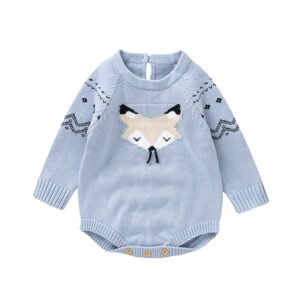 Mimixiong Knitted Baby Rompers Overalls Fox Jumpsuits Long Sleeve Newborn Clothing