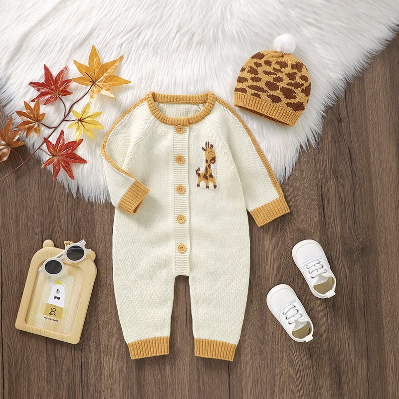 Cute Knitted Baby Romper & Hat Set Mimixiong