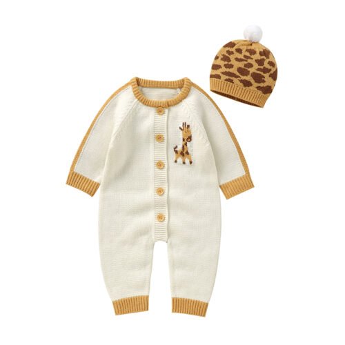 New Arrival Mimixiong Cute Baby Romper Set 100% Acrylic Knitted Baby Romper & Hat Set