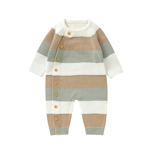 New Arrival Mimixiong Knitted Newborn Colorful Striped Pattern Baby Rompers Clothes Cardigan Clothing