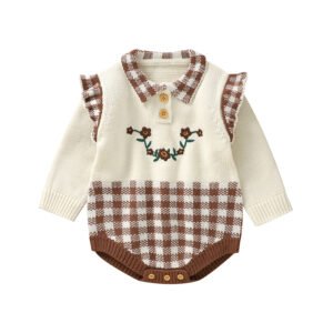 New Mimixiong Knitted Baby Jumpsuits Embroidery Pattern Ruffled Baby Rompers Onesies Sweater