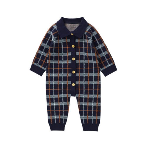 Mimixiong Fashion Custom Baby Boys Knitted Clothes Tartan Long Sleeve Unique Rompers Jumpsuits