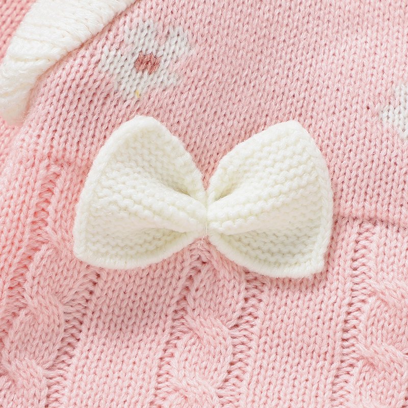 OEKO-TEX Baby Girls Bowknot Knitted Long Sleeve Rompers Mimixiong