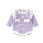 OEKO-TEX Baby Girls Bowknot Knitted Long Sleeve Rompers Mimixiong