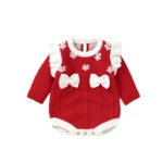 OEKO-TEX Baby Girls Bowknot Knitted Long Sleeve Rompers Mimixiong