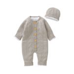 Warm Fleece Lined Solid Baby Romper Set Mimixiong