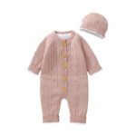 Warm Fleece Lined Solid Baby Romper Set Mimixiong