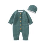 Warm Fleece Lined Solid Baby Romper Set Mimixiong