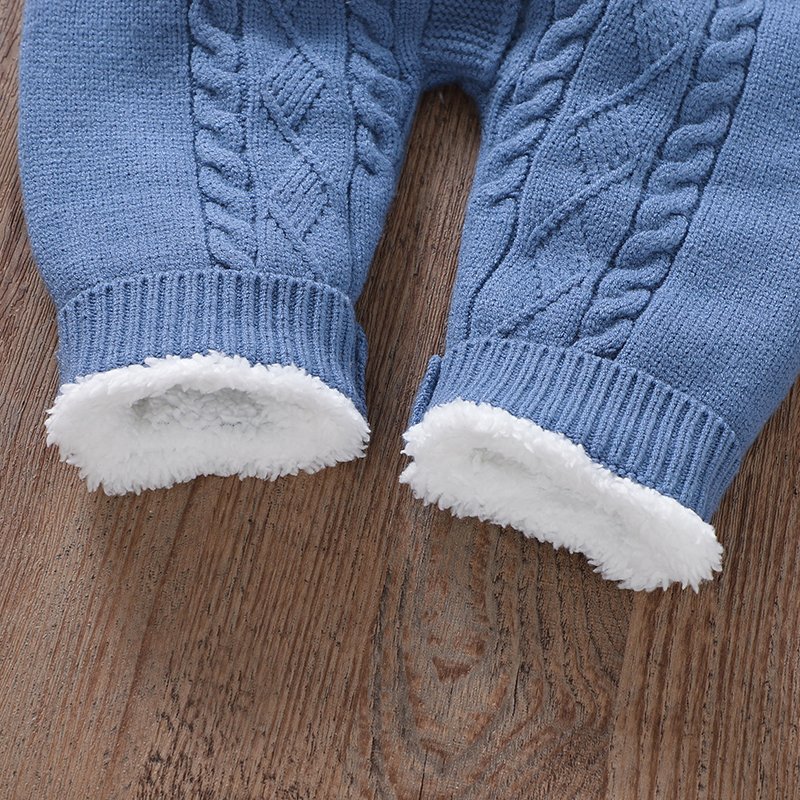 Warm Fleece Lined Solid Baby Romper Set Mimixiong