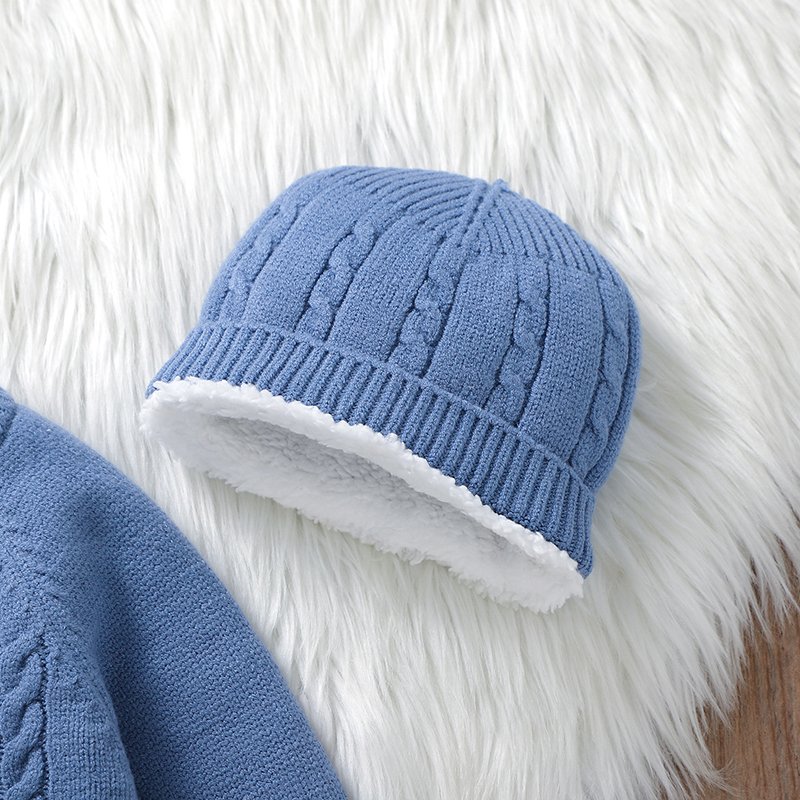 Warm Fleece Lined Solid Baby Romper Set Mimixiong