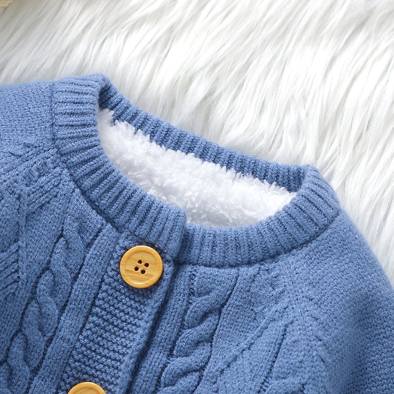 Warm Fleece Lined Solid Baby Romper Set Mimixiong