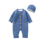 Warm Fleece Lined Solid Baby Romper Set Mimixiong