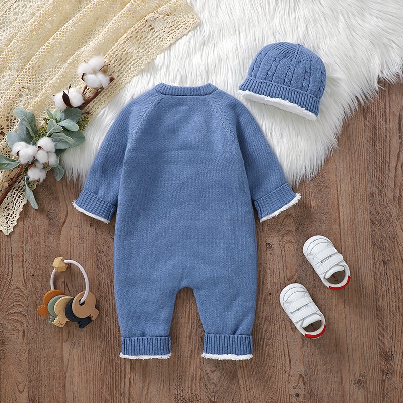 Warm Fleece Lined Solid Baby Romper Set Mimixiong
