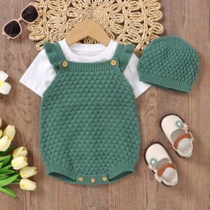 Sleeveless Baby Suspender Pants & Hat Set Mimixiong