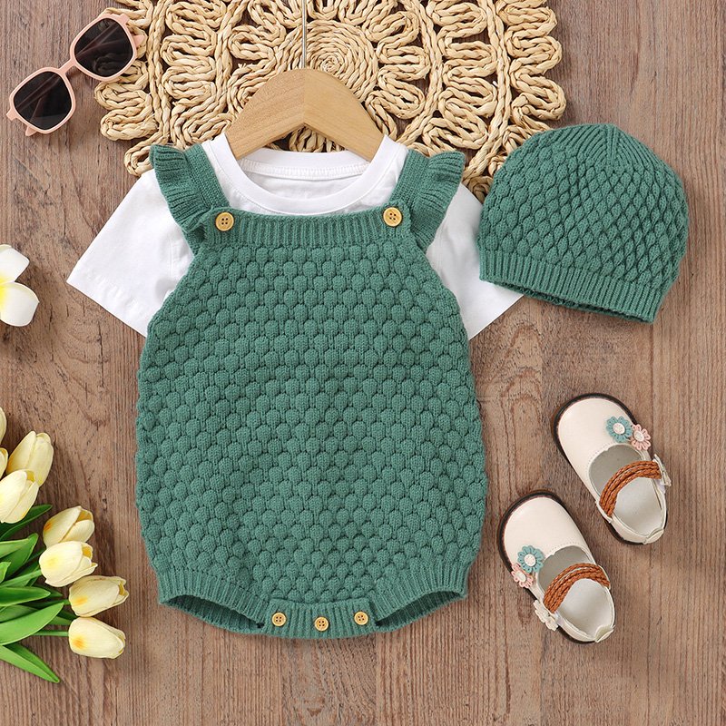 Sleeveless Baby Suspender Pants & Hat Set Mimixiong
