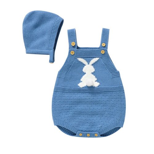 New Arrival Mimixiong Soft Knitted Newborn Easter Bunny Baby Romper Clothes with Babies Hats Clothing Sets