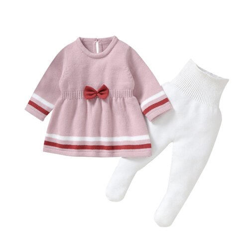 Mimixiong High Quality New Style Cute Bow Girl Bodysuit Dress Set With Pant Baby Clothes